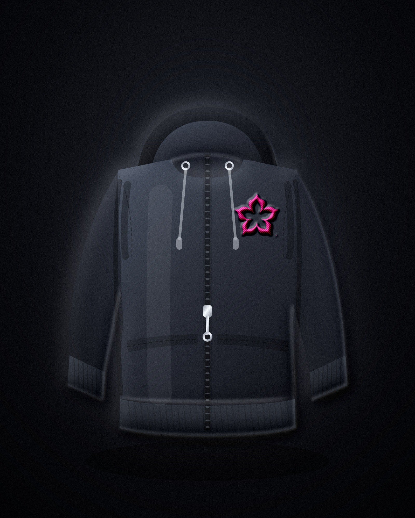 Bloom Curved Zip Hoodie — Noir